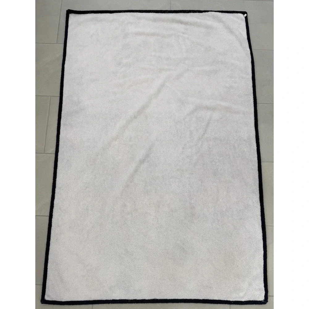 CHANEL Vintage 90's Blue Black White Check CC Logo Beach Towel Made in France